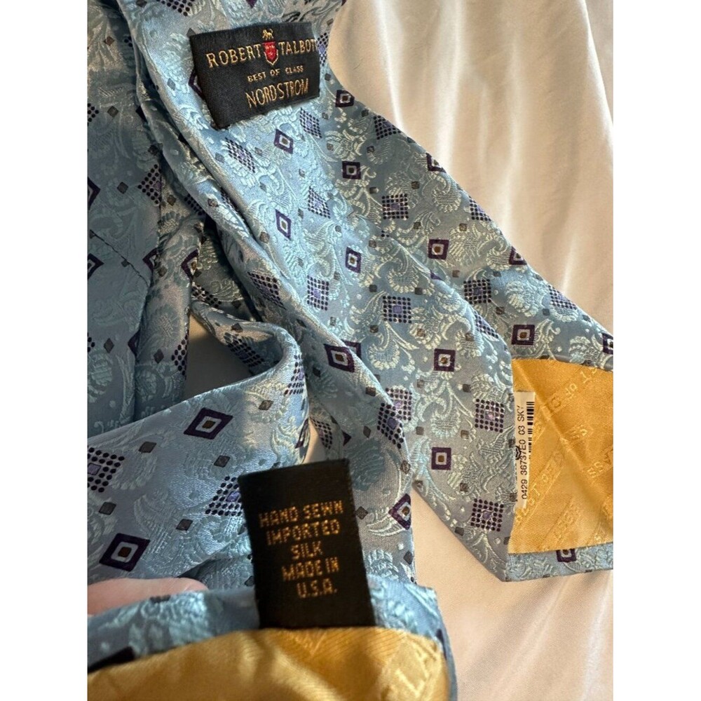 New Robert Talbott Nordstrom 100% Silk Tie Blue Paisley Geometric Classic Luxury - Picture 10 of 13